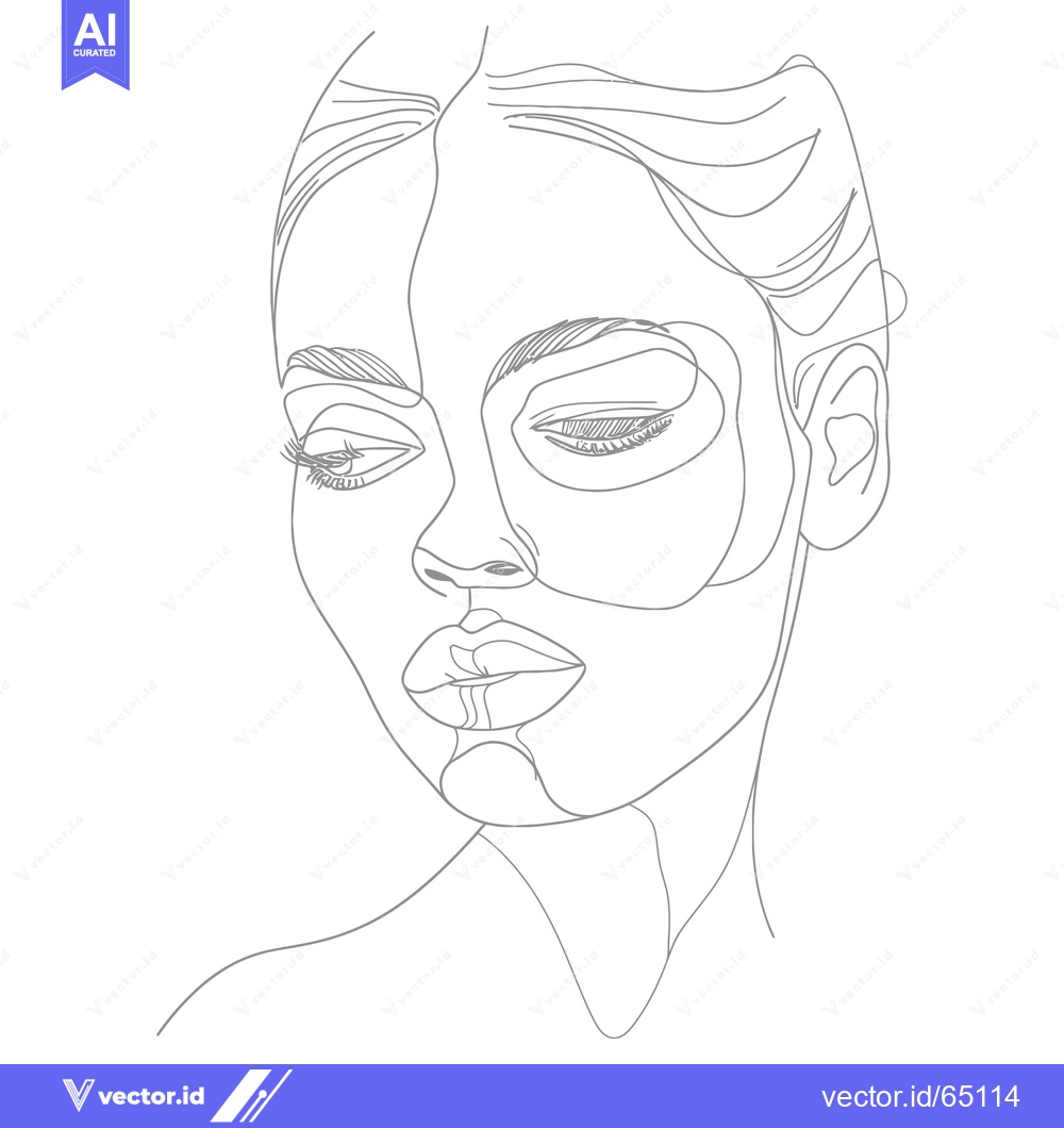 Premium Vector dari Single Line Drawing of a Woman's Face with Eyes Closed