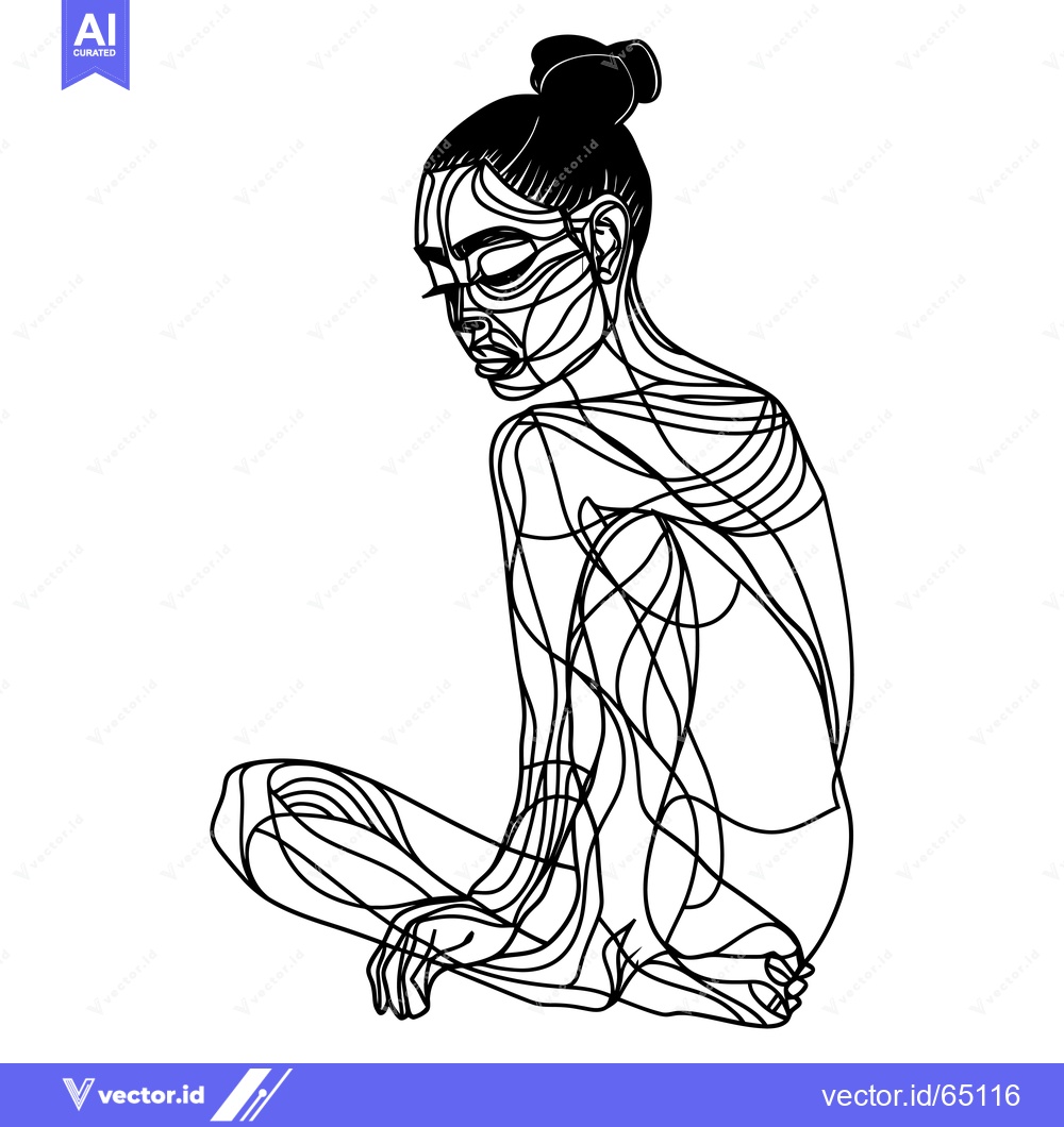 Premium Vector of Abstract Line Art Illustration of a Woman Sitting in a Meditative Pose
