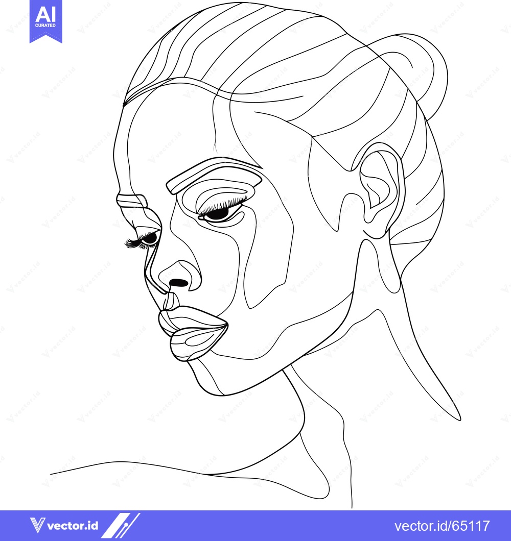 Premium Vector of Line Art Portrait of a Woman with a Bun