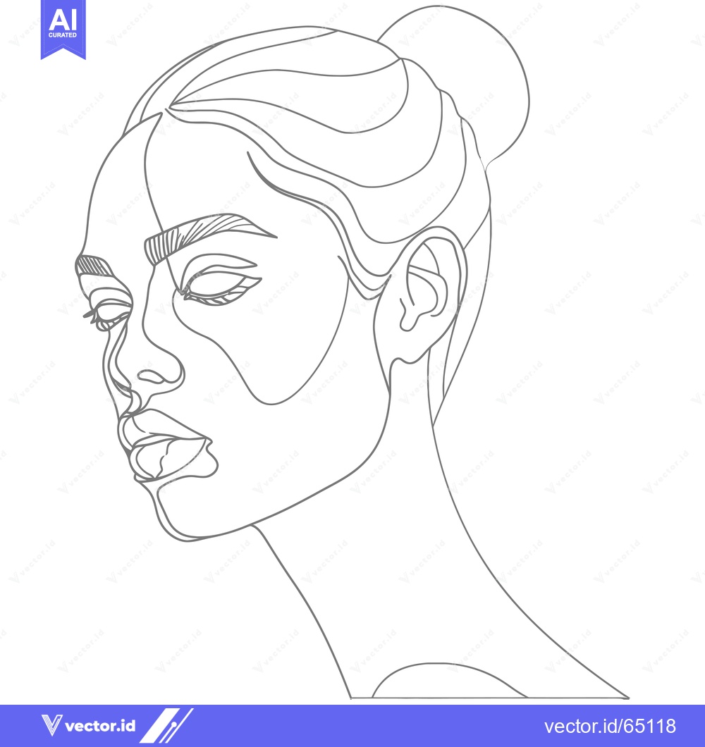 Premium Vector dari Line Art Portrait of a Woman with a Bun Hairstyle