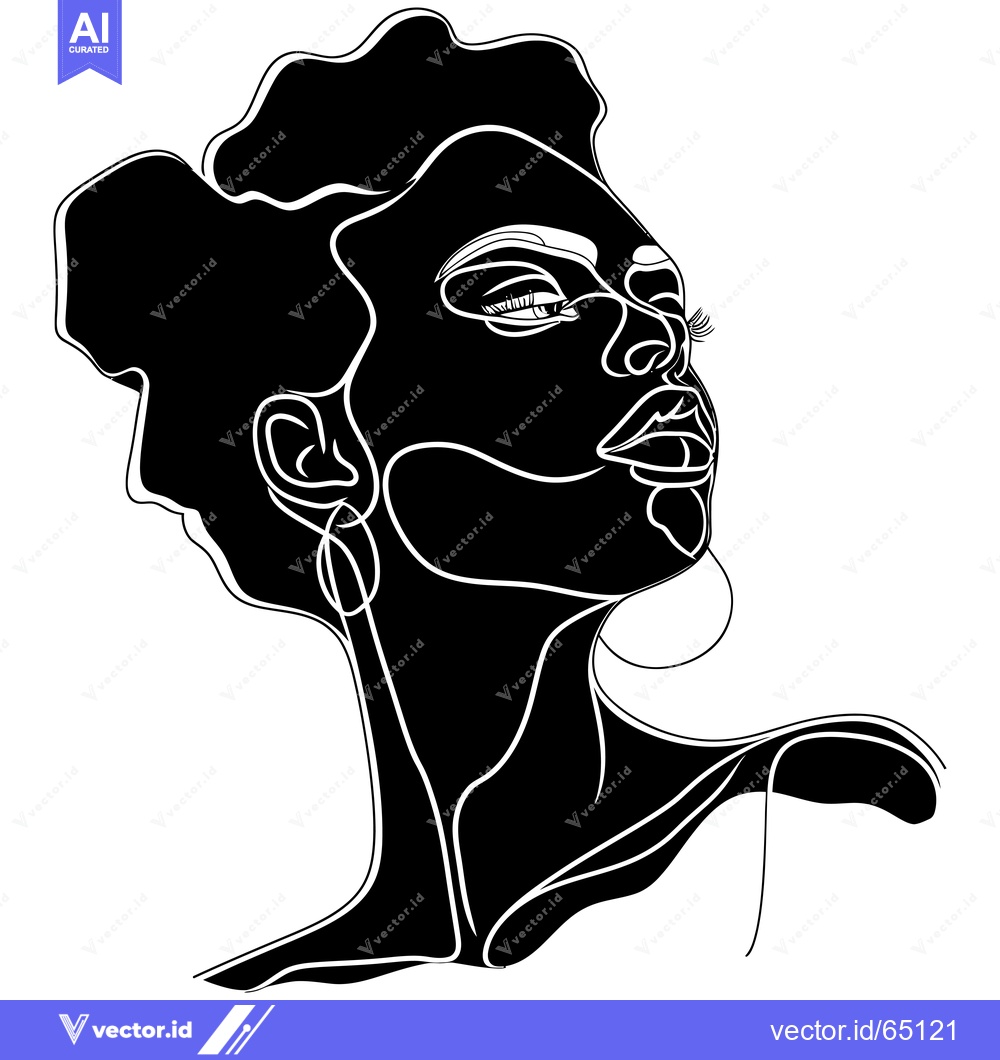 Premium Vector dari Black and White Line Art Portrait of a Woman with Curly Hair and Earri