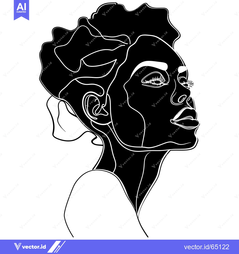 Premium Vector dari Black and White Line Art Portrait of a Woman with Curly Hair