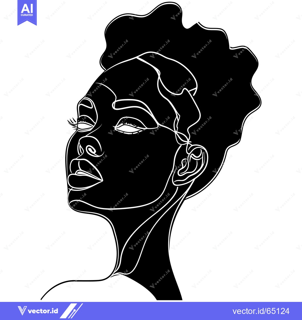 Premium Vector of A black and white line art illustration of a woman's face, looking up,