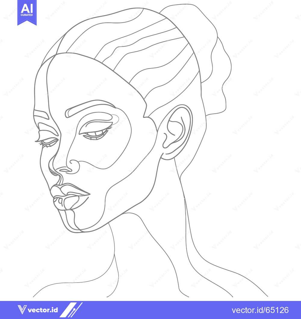 Premium Vector of Line Art Portrait of a Woman with Closed Eyes