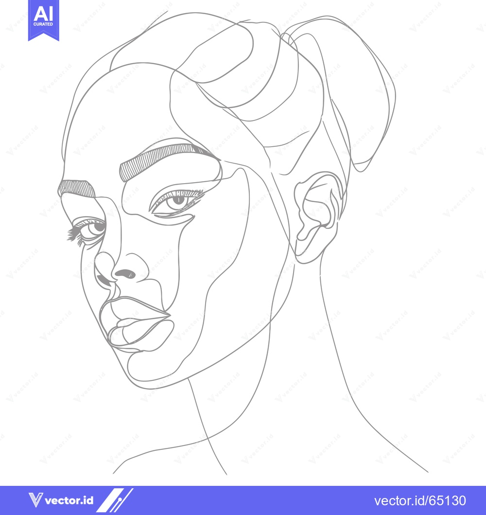 Premium Vector dari Line Art Portrait of a Woman with a Bun