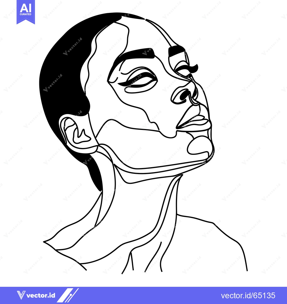 Premium Vector of Line Art Portrait of a Woman with Closed Eyes and Short Hair
