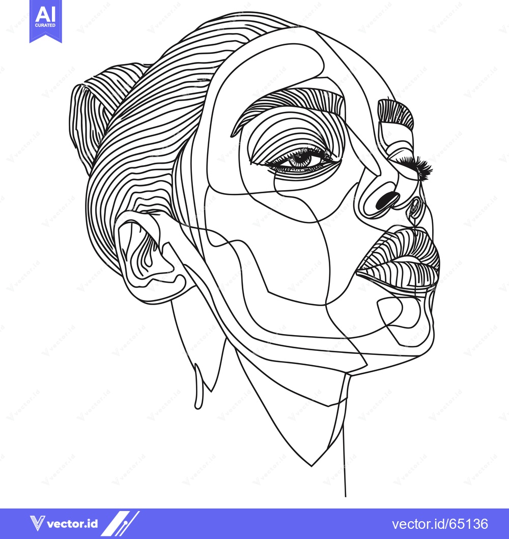 Premium Vector dari Abstract Line Art Portrait of a Woman with a Bun