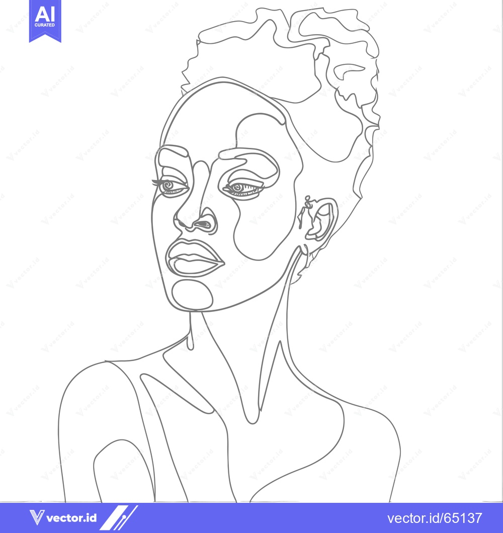 Premium Vector dari One-Line Drawing of a Woman's Face and Shoulders
