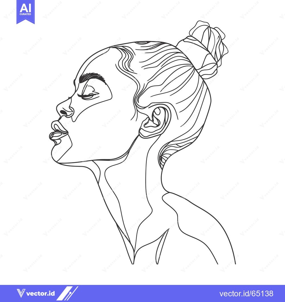 Premium Vector of Line Art Drawing of a Woman's Profile with Hair in a Bun