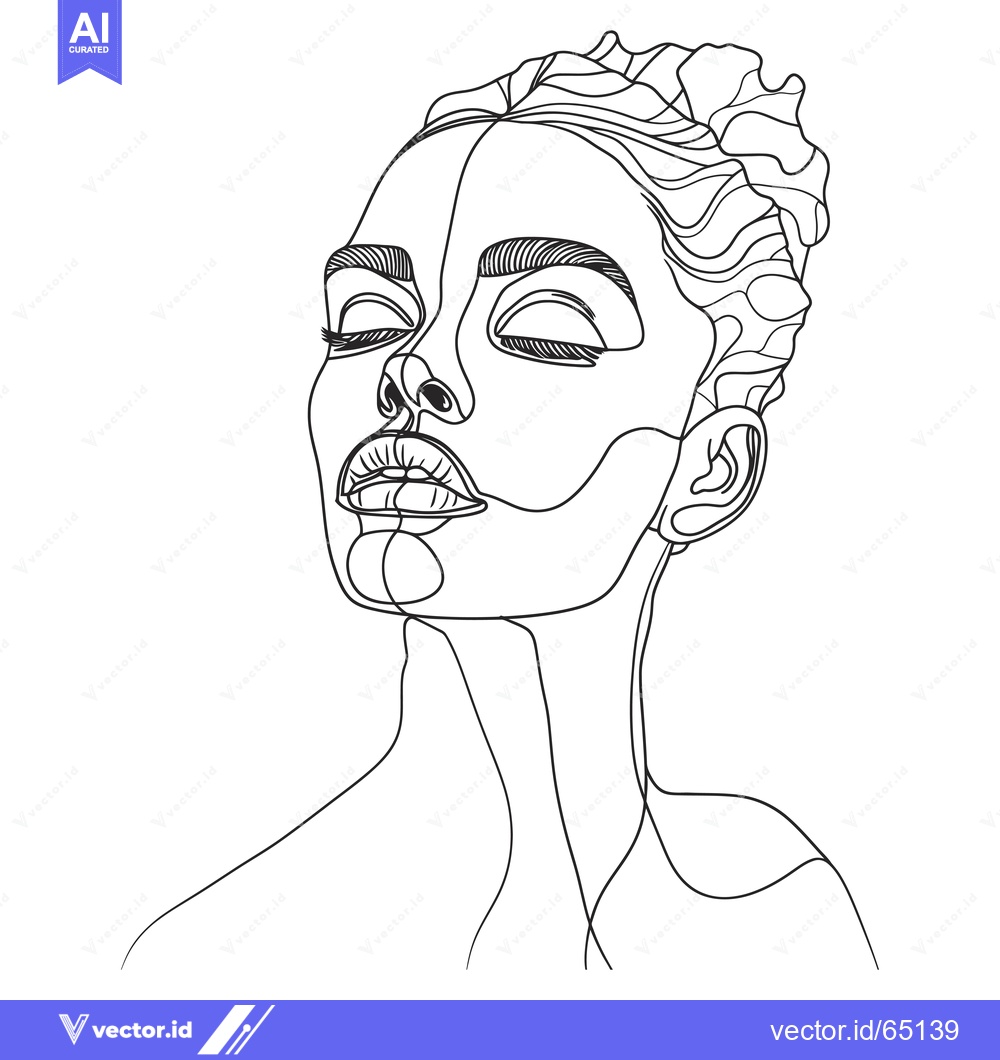 Premium Vector dari Abstract Line Drawing of a Woman's Face with Closed Eyes