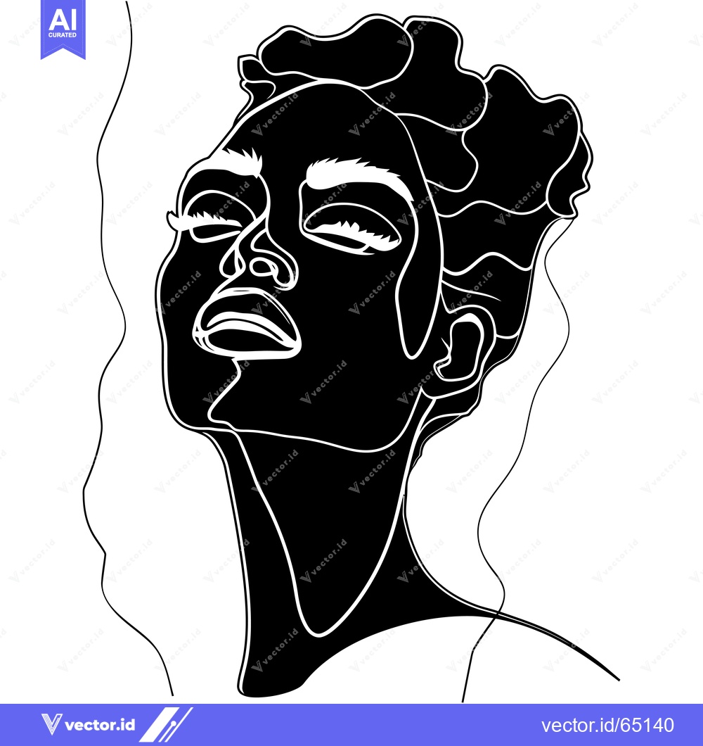 Premium Vector dari Black and White Line Art Portrait of a Woman with Her Eyes Closed