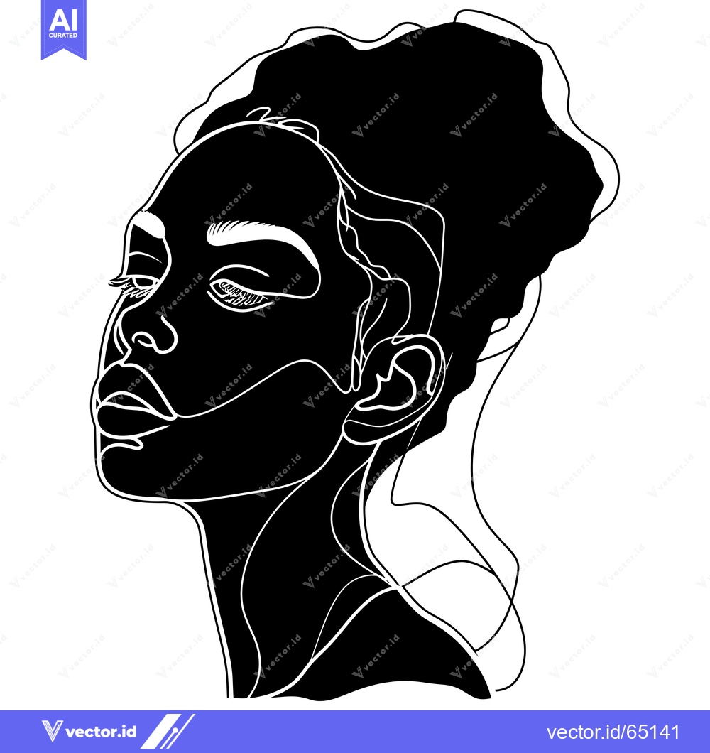 Premium Vector of Black and White Line Art Illustration of a Woman's Face