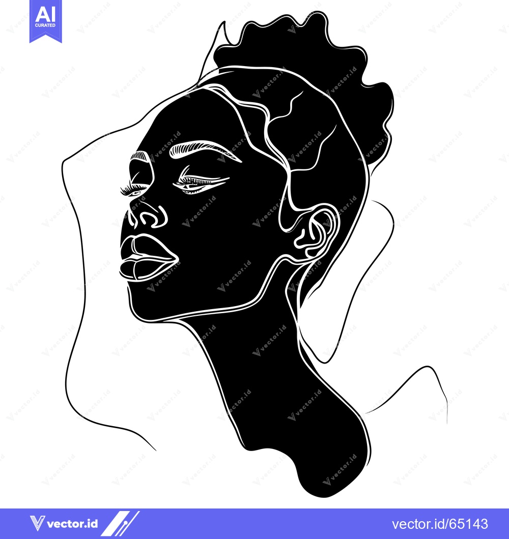 Premium Vector dari Black and White Line Art Portrait of a Woman with Closed Eyes