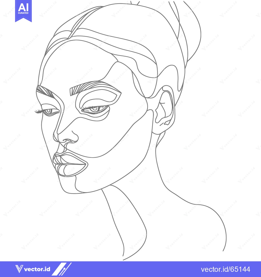 Premium Vector dari A Single Line Drawing of a Woman's Face with a Bun