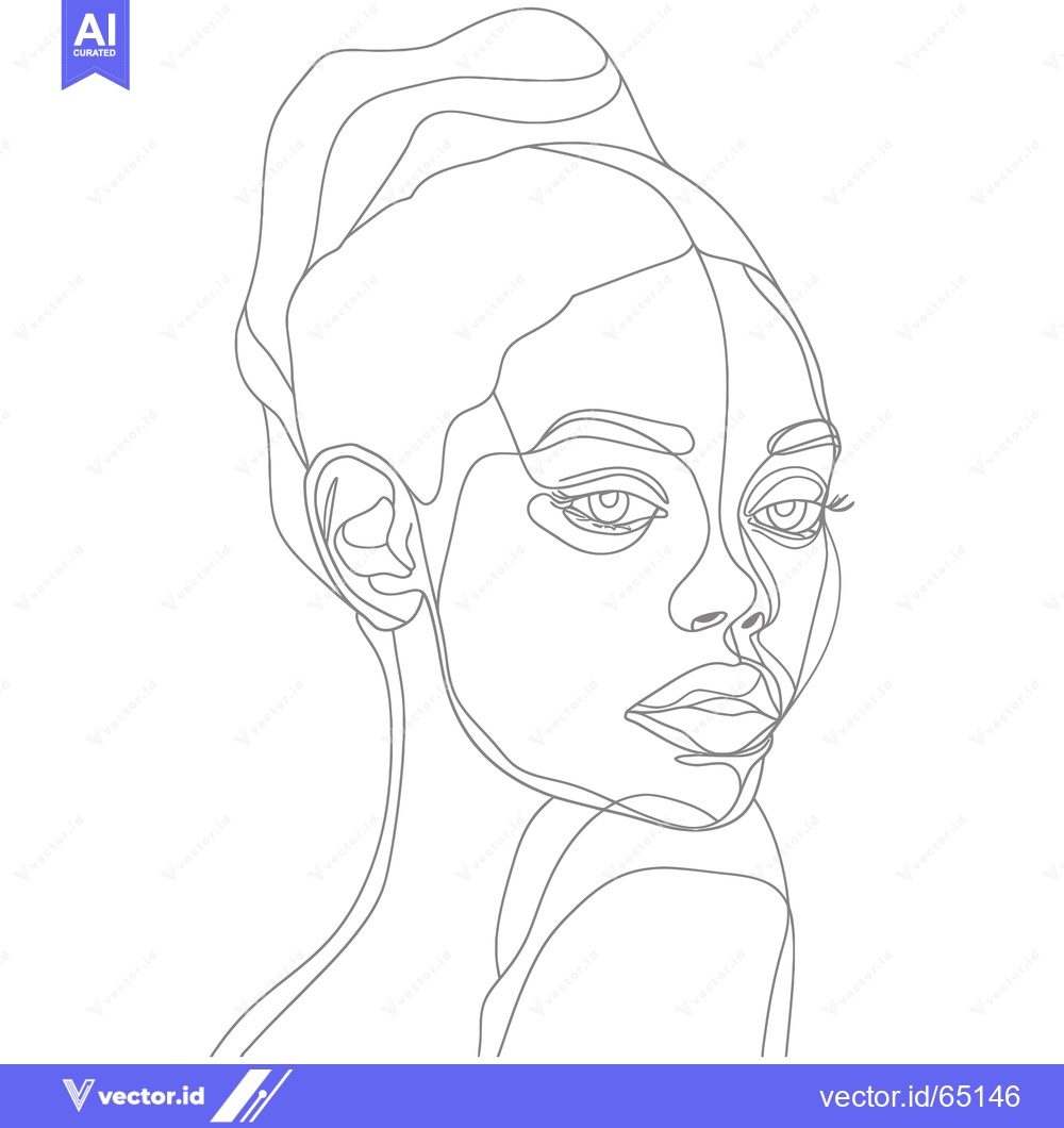 Premium Vector dari Continuous Line Drawing of a Woman's Face with Updo Hair