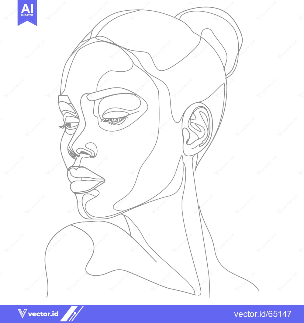 Premium Vector dari Single Line Drawing of a Woman's Face with Bun