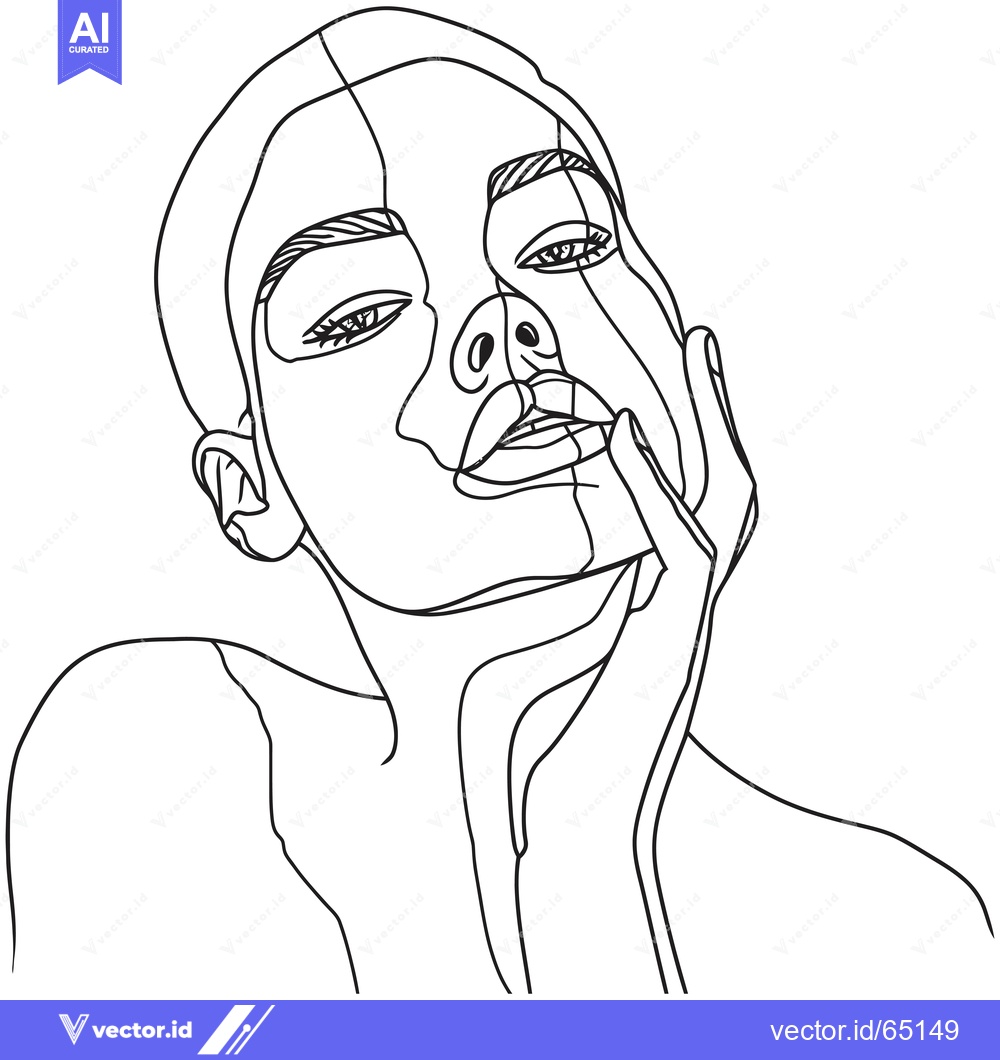 Premium Vector dari A Single-Line Drawing of a Woman's Face and Hand