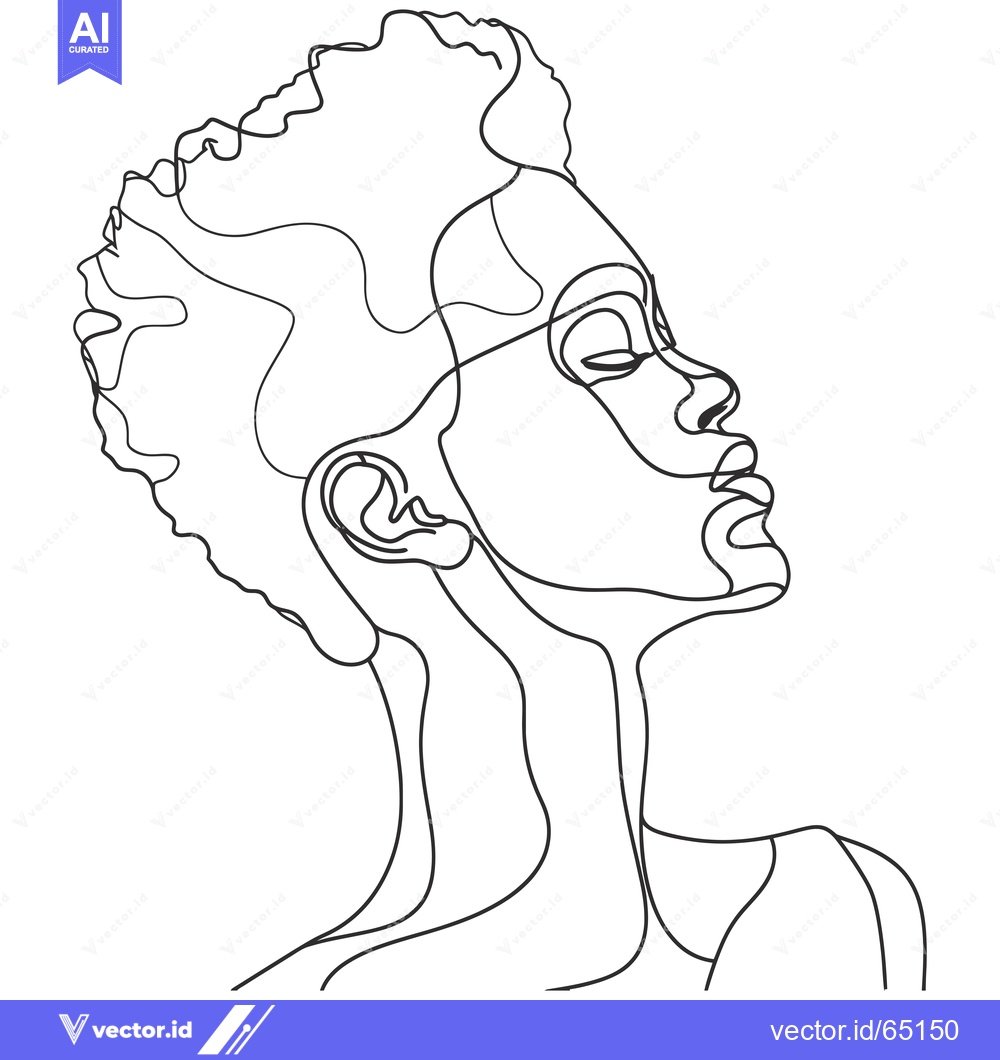 Premium Vector of Continuous Line Drawing of a Woman's Profile with Curly Hair