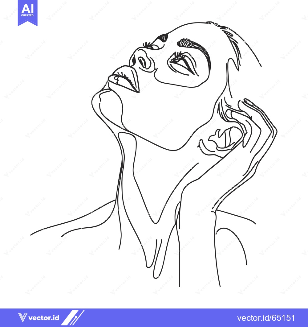 Premium Vector dari Single-Line Drawing of a Woman's Face with Mask