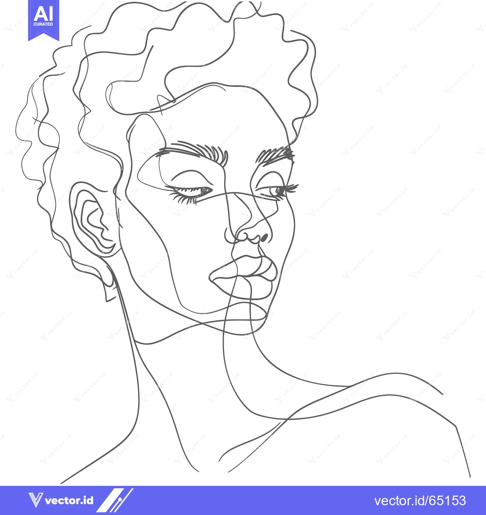 Premium Vector dari Continuous Line Drawing of a Woman's Face with Curly Hair