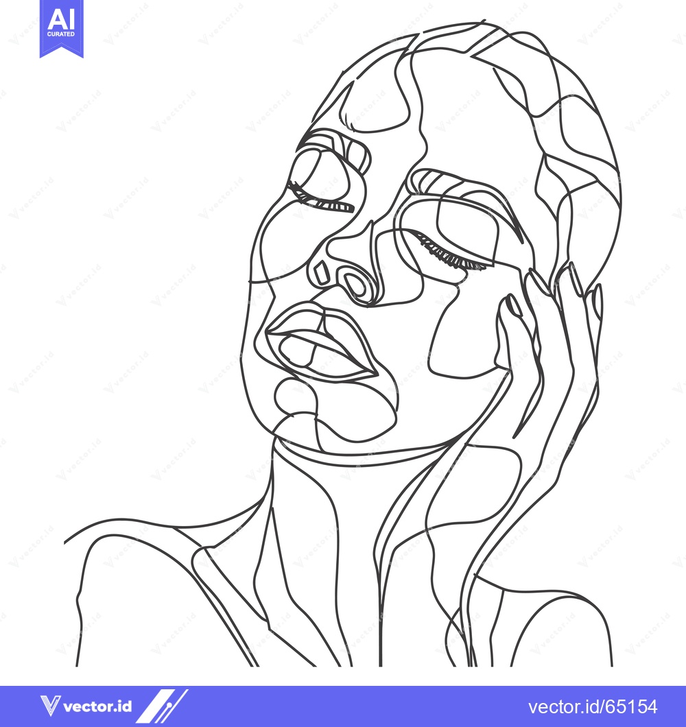 Premium Vector dari Continuous Line Drawing of a Woman's Face with Closed Eyes