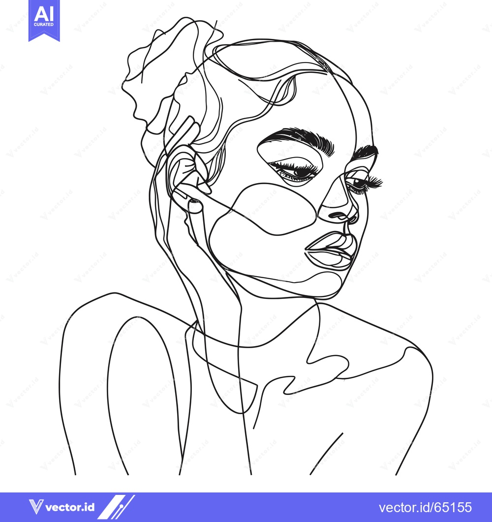 Premium Vector dari Line Art Portrait of a Woman with a Bun in Her Hair