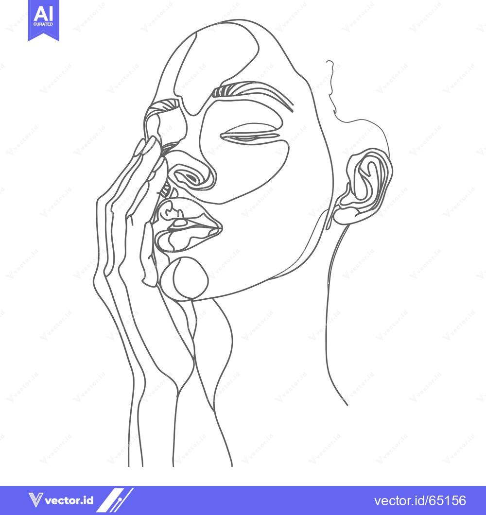 Premium Vector dari One-Line Drawing of a Woman's Face and Hand