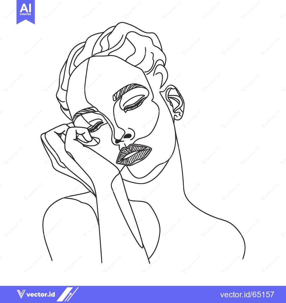 Premium Vector dari Line Art Portrait of a Woman with Closed Eyes