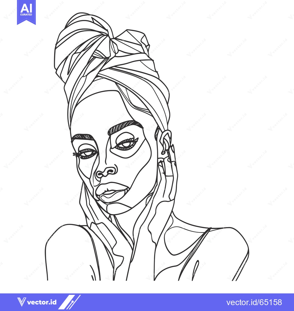 Premium Vector dari Line Art Portrait of a Woman with a Head Wrap