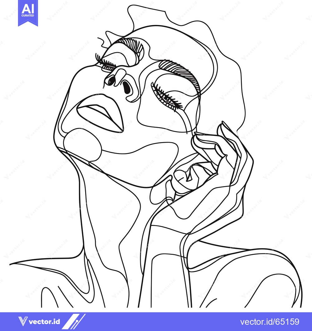 Premium Vector dari Abstract Line Art Portrait of a Woman with Closed Eyes and a Hand to H
