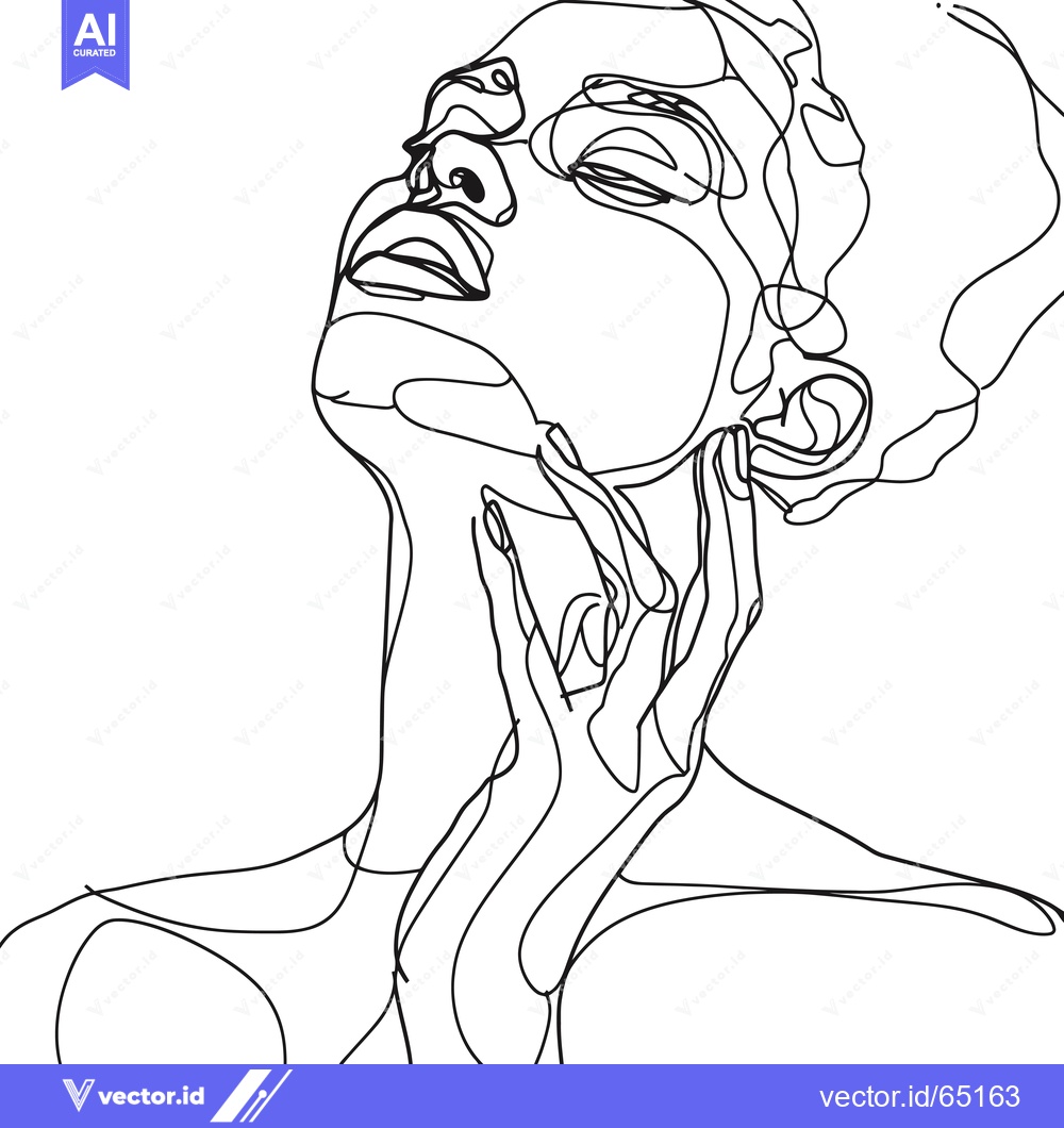 Premium Vector dari A Single-Line Drawing of a Woman's Face and Hand