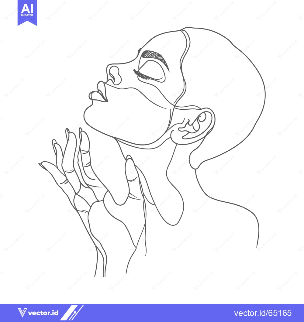 Premium Vector dari Continuous Line Drawing of a Woman's Profile with Her Hand on Her Chin