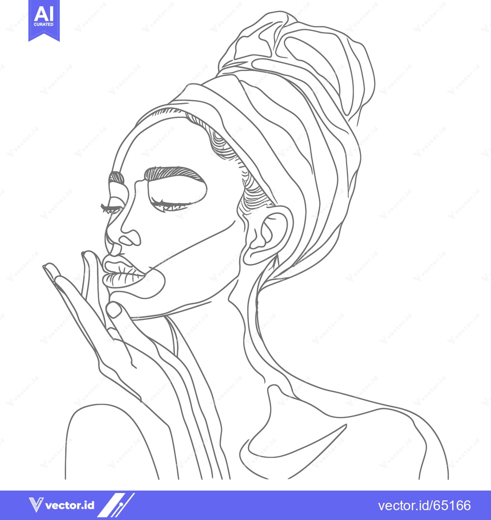 Premium Vector dari A Line Drawing of a Woman Applying Facial Mask with Her Hand