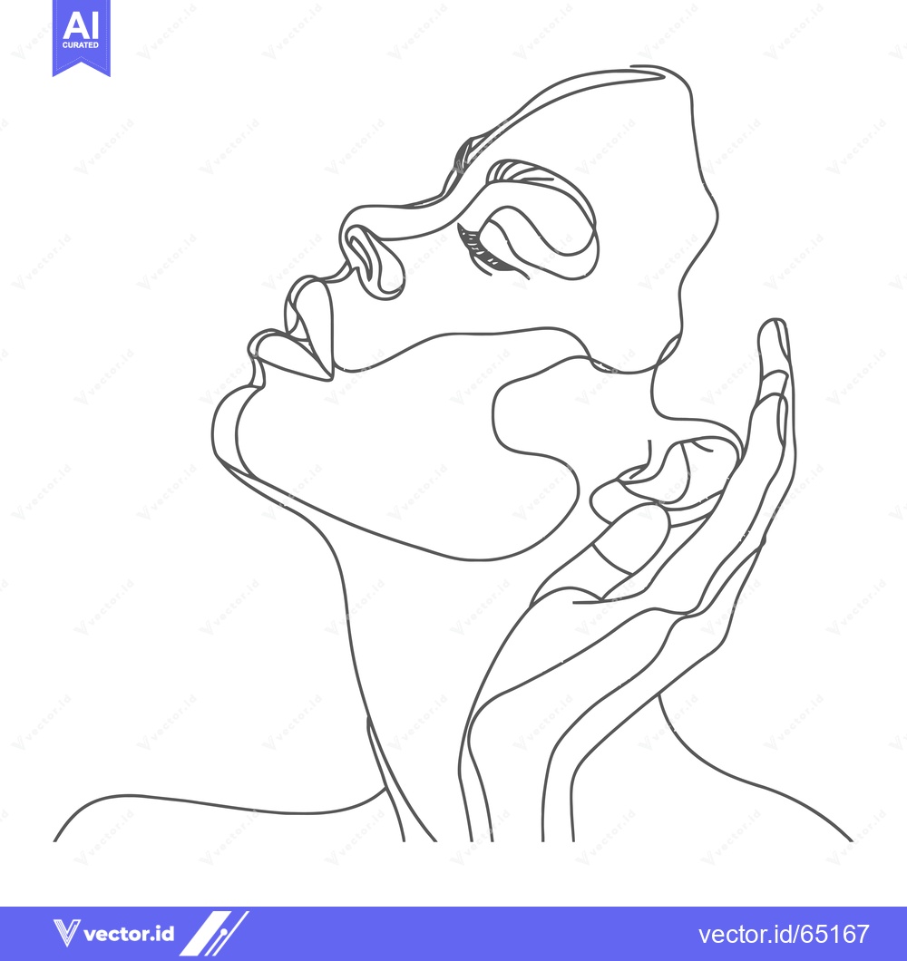 Premium Vector of Single-Line Drawing of a Woman's Face and Hand
