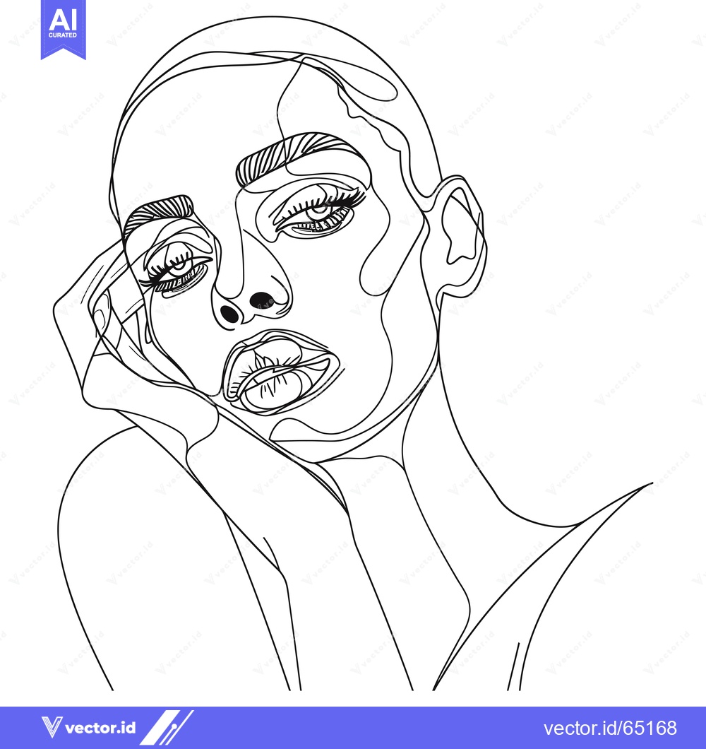 Premium Vector of Line Art Portrait of a Woman with Short Hair and Bold Features