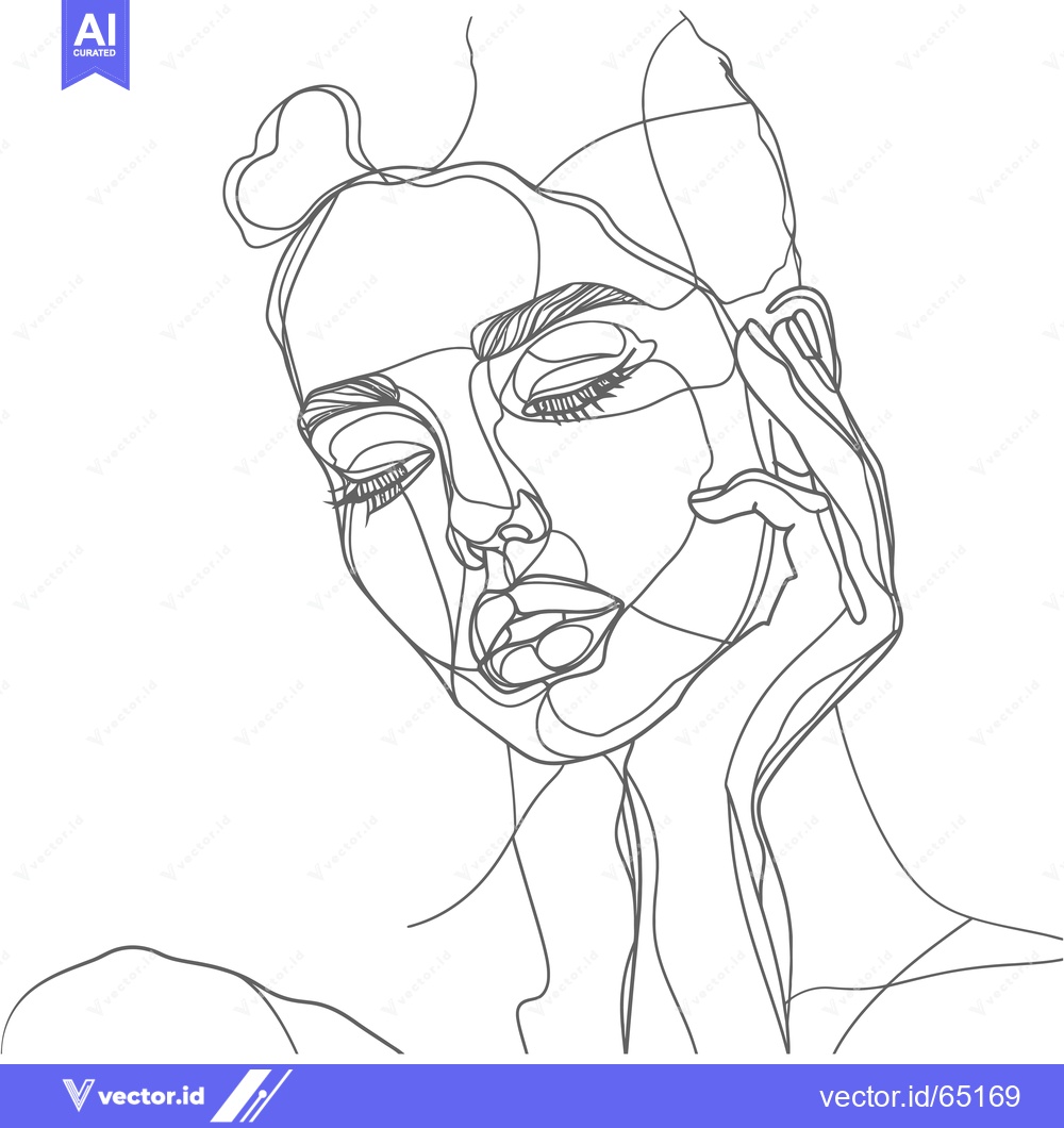 Premium Vector dari Abstract Line Art Portrait of a Woman with Closed Eyes