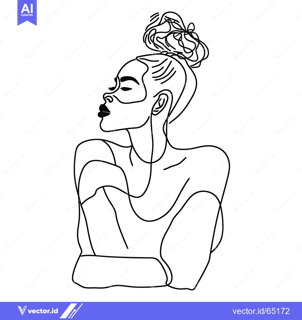 Premium Vector dari Single-Line Drawing of a Woman with a Bun Hairstyle