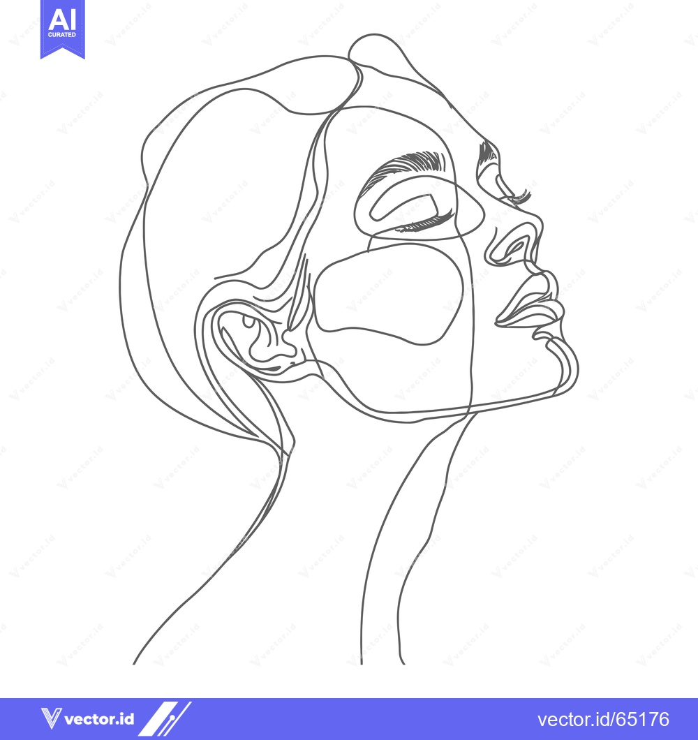 Premium Vector of Abstract Line Art Portrait of a Woman with Eyes Closed