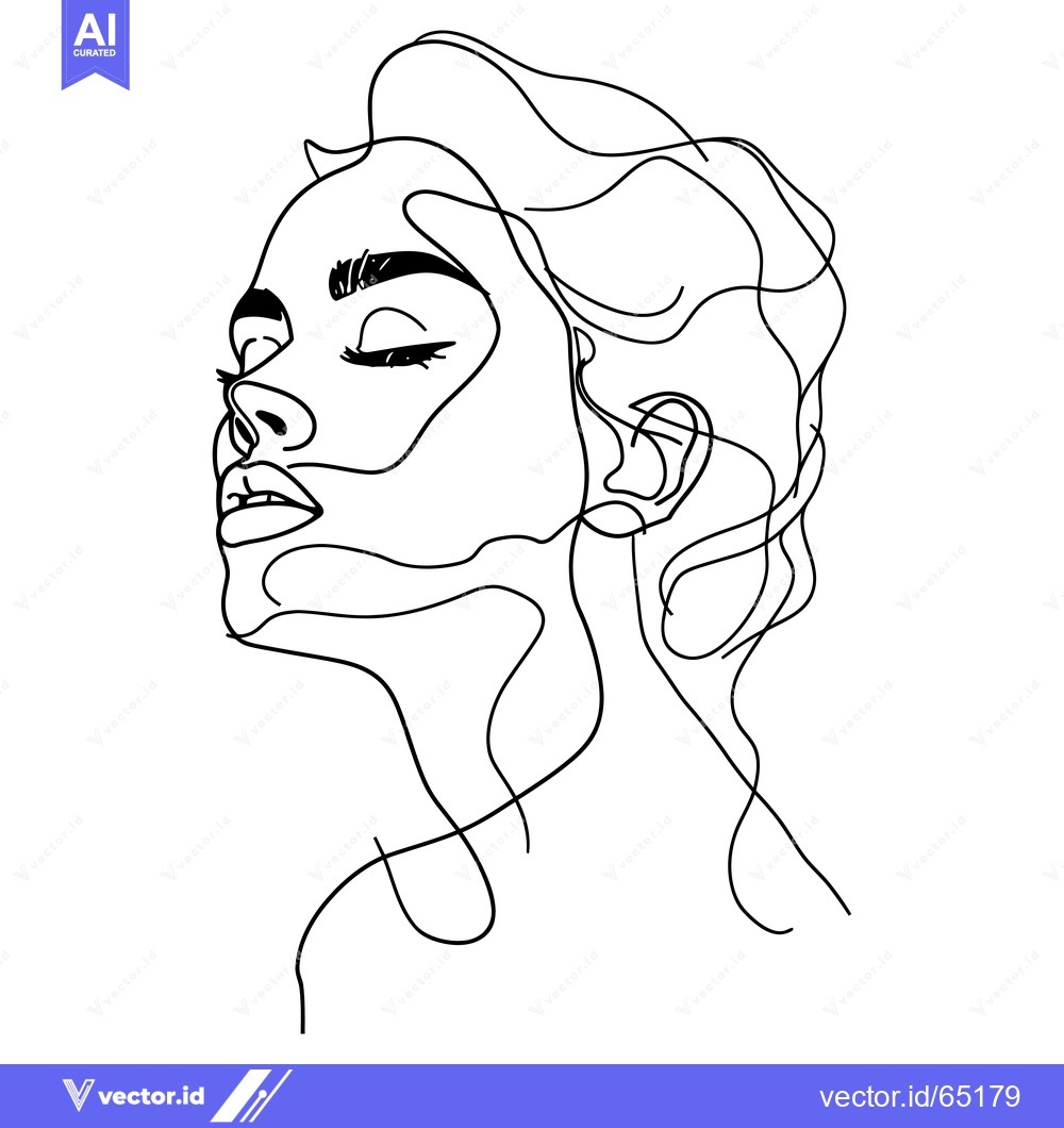 Premium Vector of One-Line Drawing of a Woman's Face with Closed Eyes and Wavy Hair