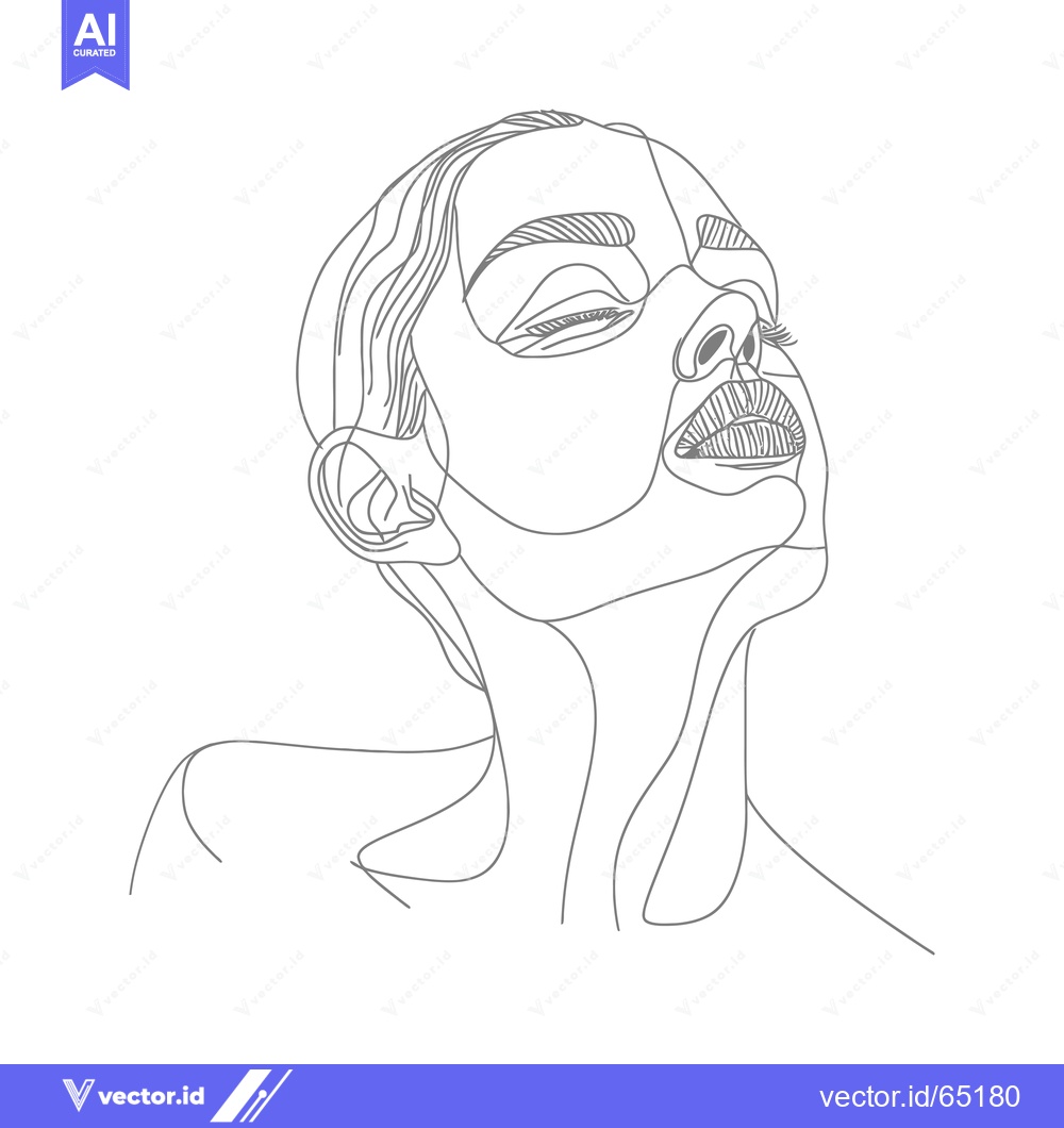 Premium Vector of Line Art Portrait of a Woman with Closed Eyes and Upward Gaze