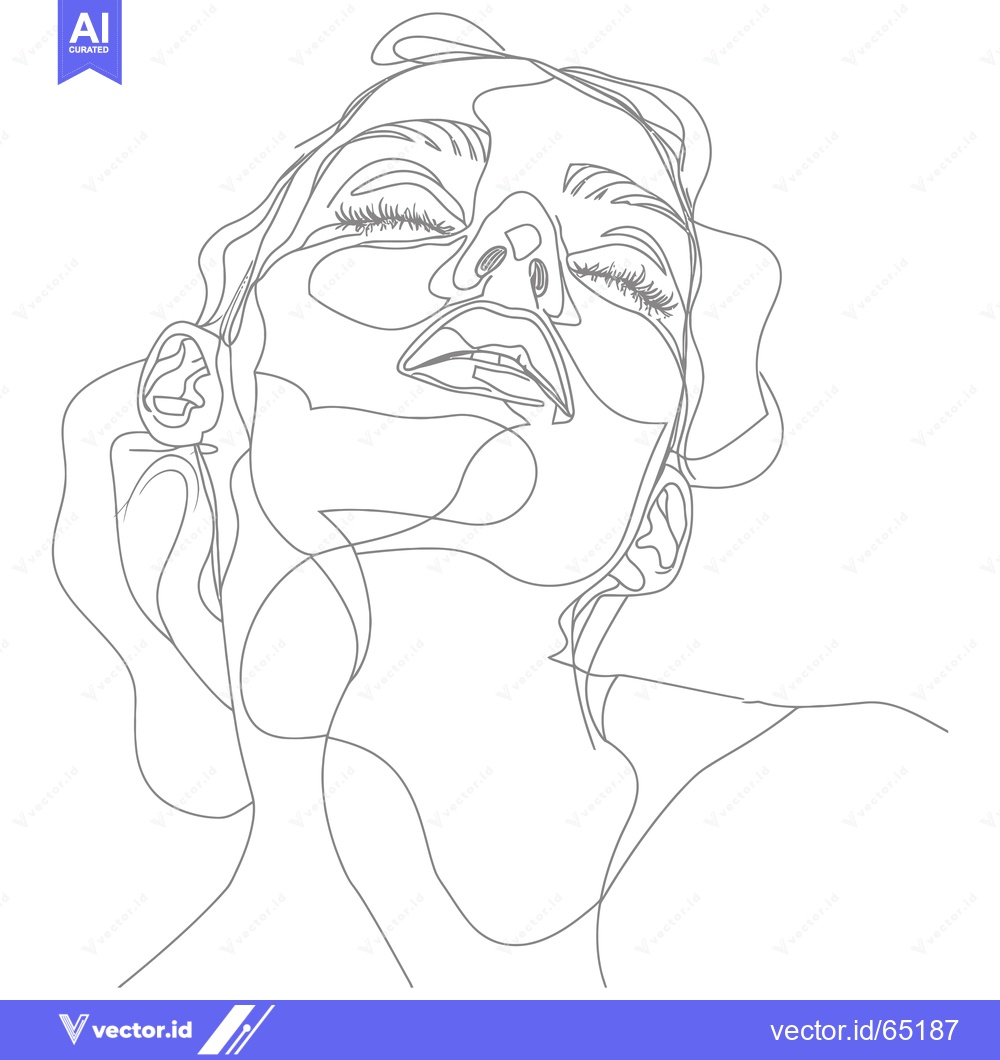 Premium Vector of Single-Line Art Portrait of a Woman with Closed Eyes