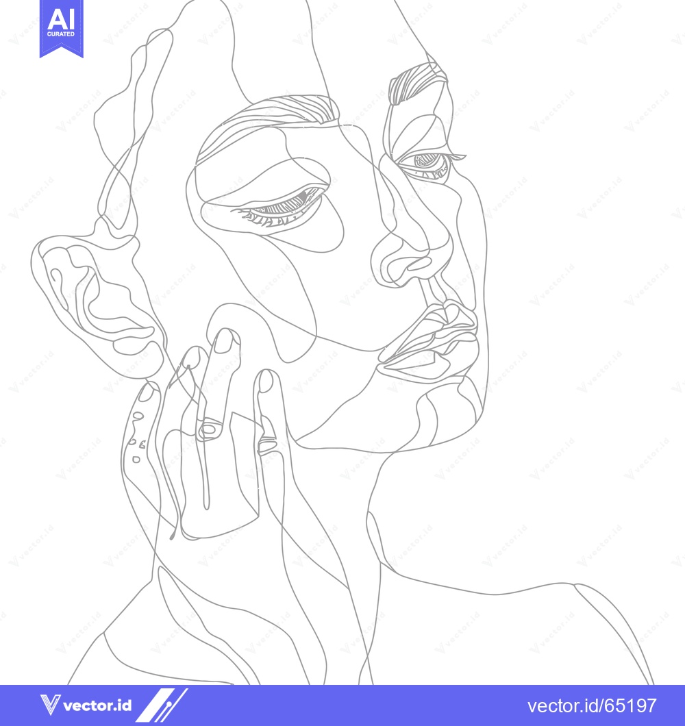 Premium Vector dari Single-Line Drawing of a Woman's Face and Hand