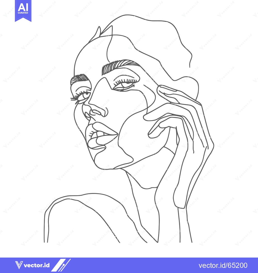 Premium Vector dari Single Line Drawing of a Woman's Face and Hand