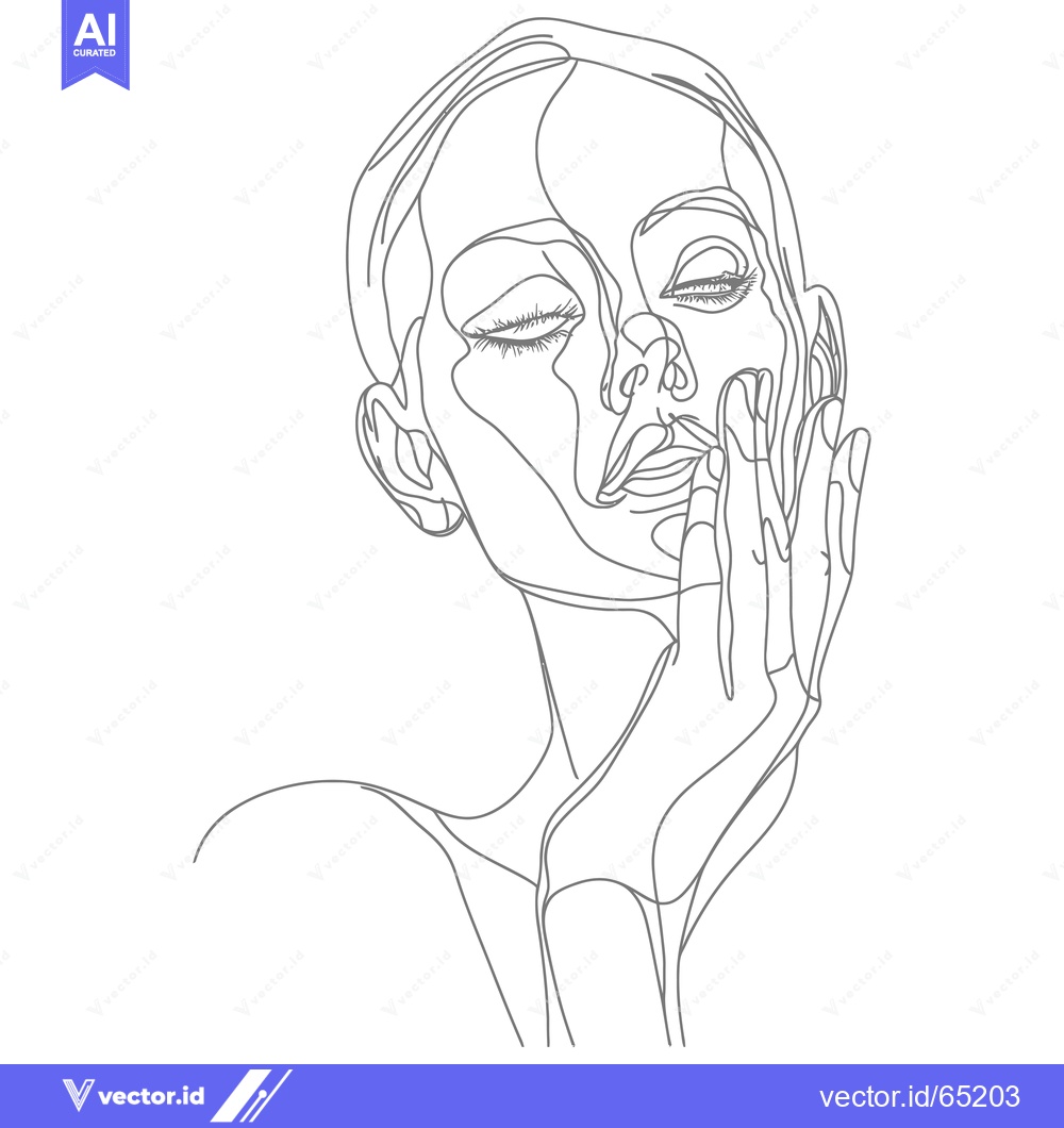 Premium Vector of Single-Line Drawing of a Woman with Closed Eyes, Hand on Face