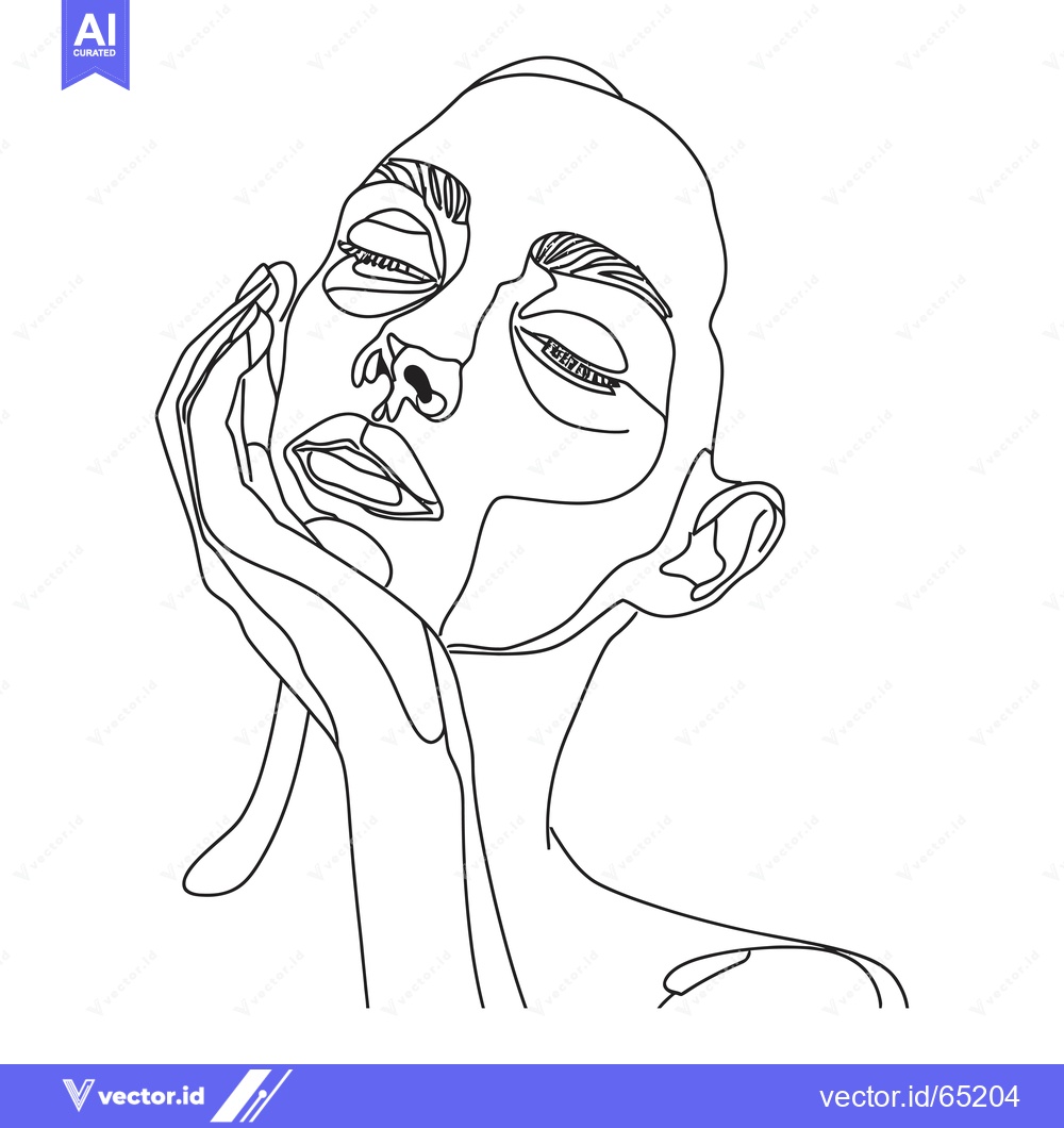 Premium Vector dari Line Drawing of a Woman with Closed Eyes and Hand on Face