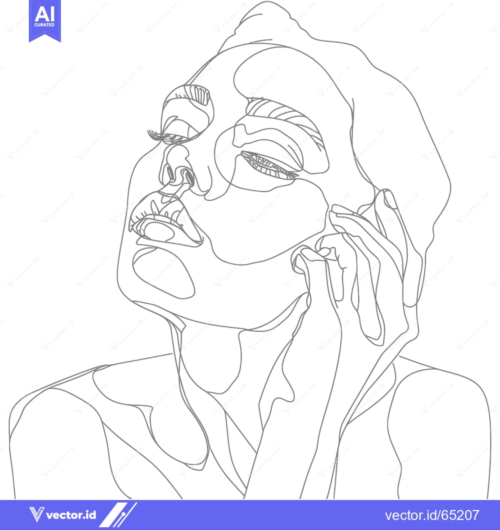 Premium Vector dari Single-Line Portrait of a Woman with Eyes Closed and Hand to Face