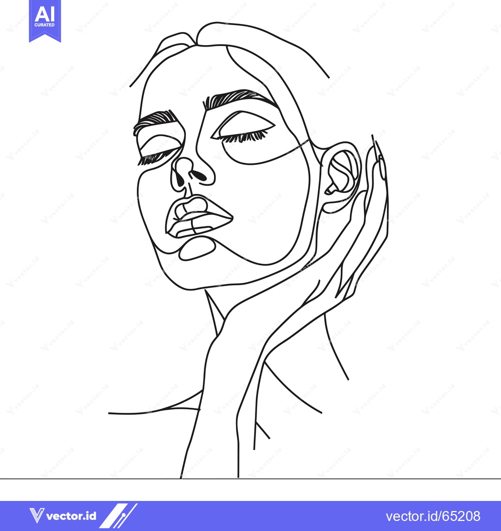 Premium Vector dari Single-Line Art Illustration of a Woman's Face with Closed Eyes and Ha