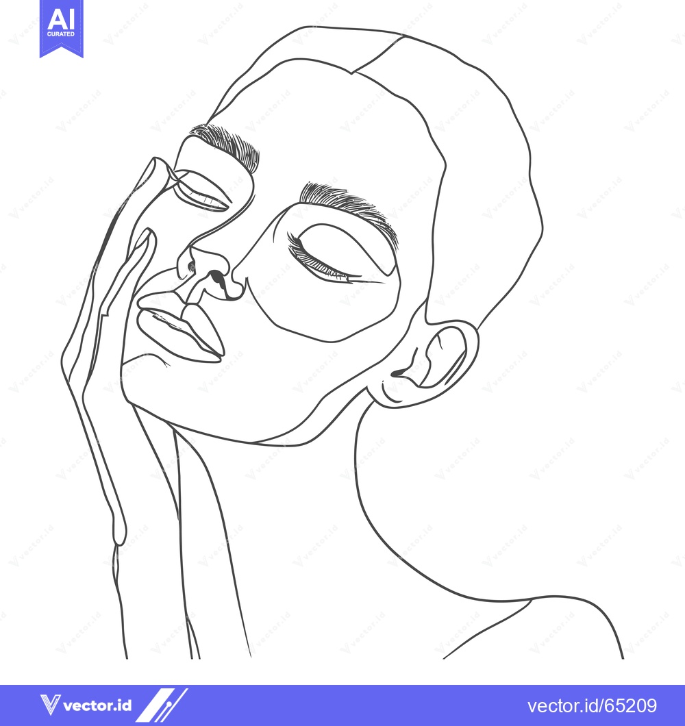 Premium Vector dari Line Art Portrait of a Woman with Closed Eyes and Hand on Cheek