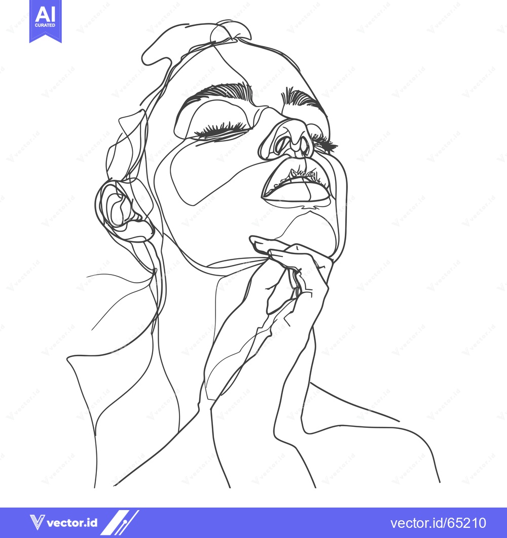 Premium Vector dari Continuous Line Drawing of a Woman's Face with Closed Eyes and Hand on