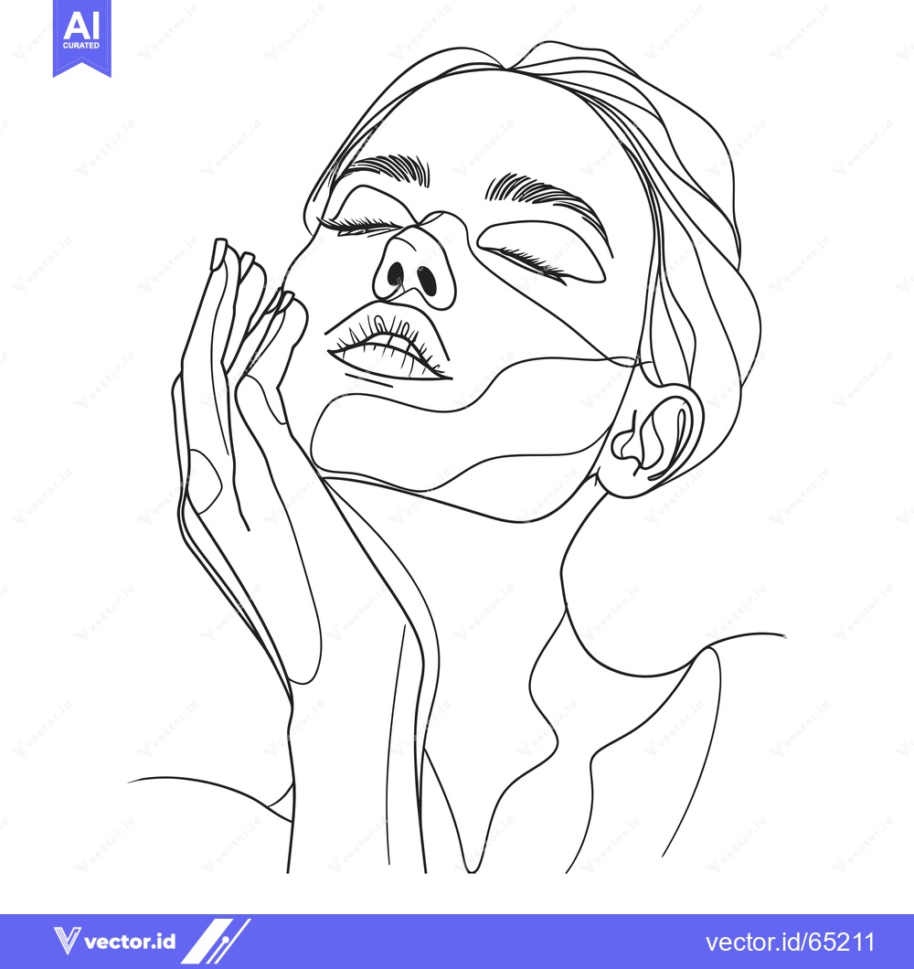 Premium Vector dari A Single-Line Drawing of a Woman's Face with Eyes Closed